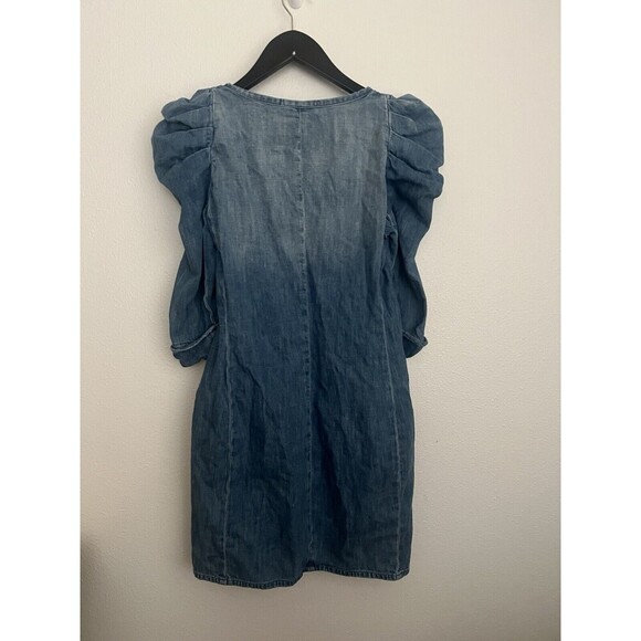Maje Denim Blue Puff Sleeve Mini Dress Small Boho Western Button Front Coastal - Picture 4 of 7